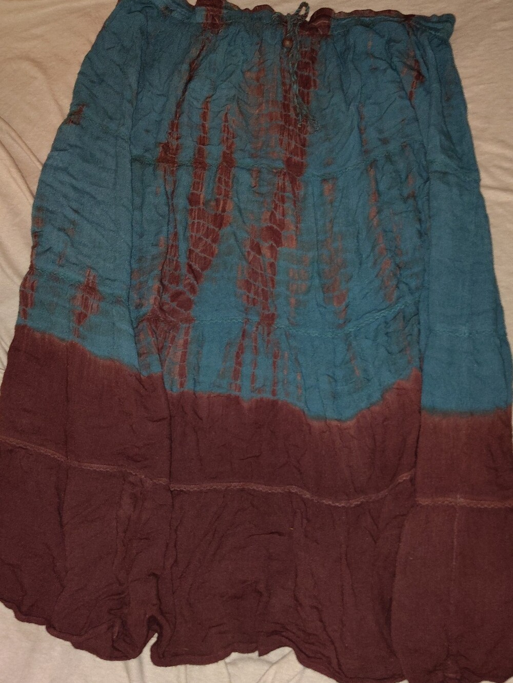 Blue and Brown Tie-Dye Maxi Skirt